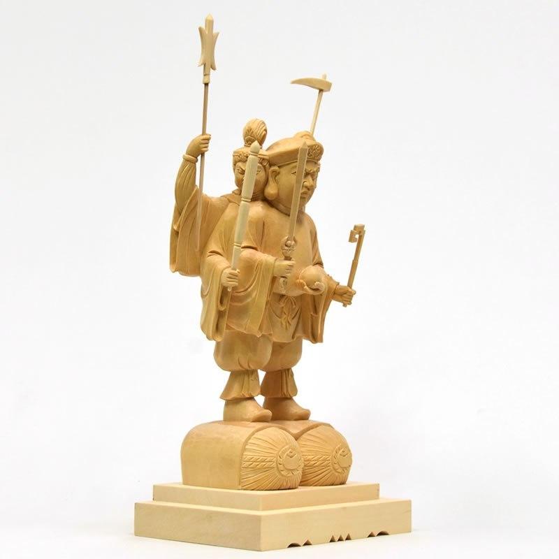 木彫り仏像 【三面出世大黒天】桧木 上彫 立5.0寸 総丈33cm 木彫り仏像 【三面出世大黒天】桧木 上彫 立5.0寸 総丈33cm
