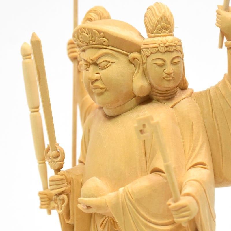 木彫り仏像 【三面出世大黒天】桧木 上彫 立5.0寸 総丈33cm 木彫り仏像 【三面出世大黒天】桧木 上彫 立5.0寸 総丈33cm