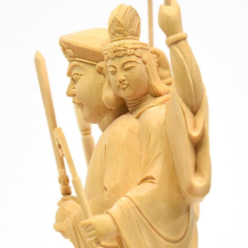 木彫り仏像 【三面出世大黒天】桧木 上彫 立5.0寸 総丈33cm 木彫り仏像 【三面出世大黒天】桧木 上彫 立5.0寸 総丈33cm