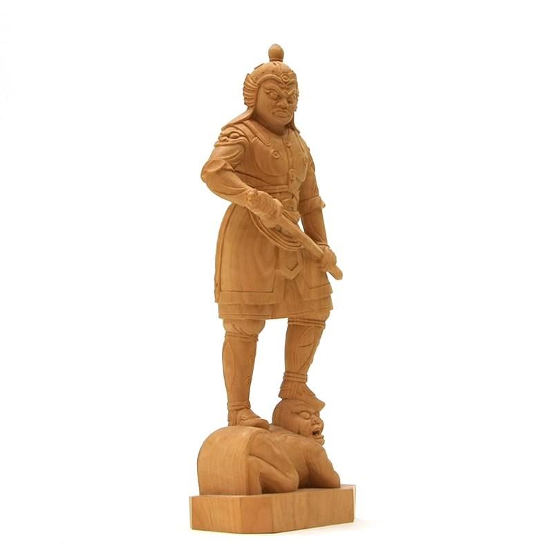 木彫り仏像 四天王之【持国天】立像 柘植 立5.0寸 総高21.5cm : 海宇
