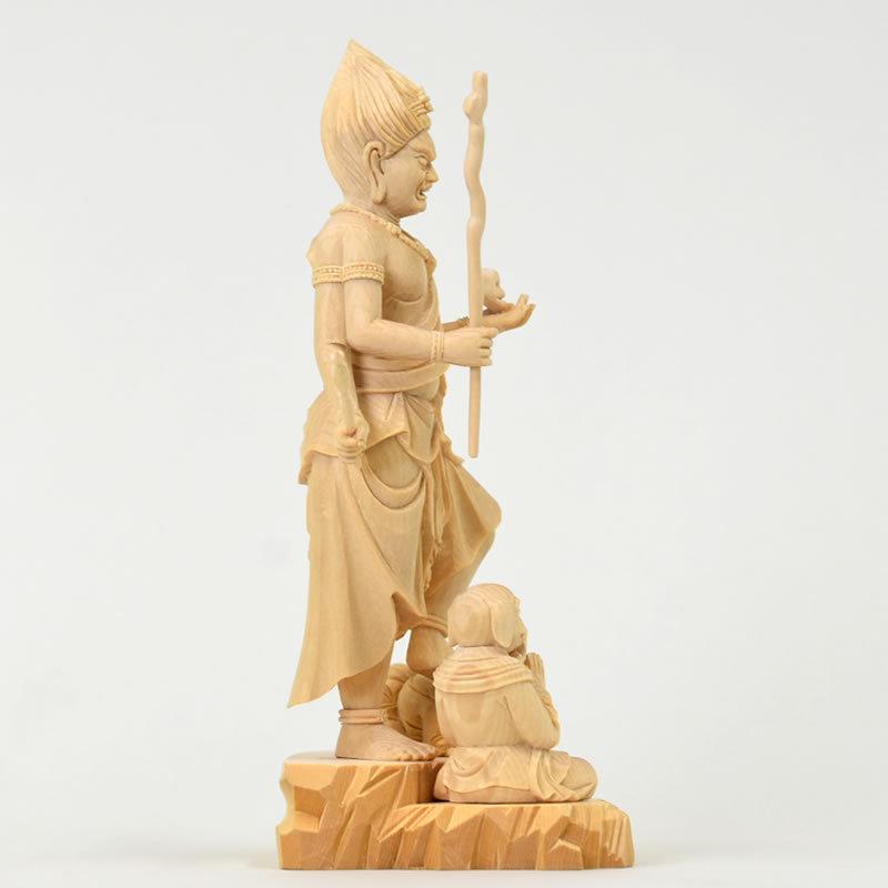 木彫り仏像 上彫【烏枢沙摩明王（うすさまみょうおう）四臂像】 桧木立 