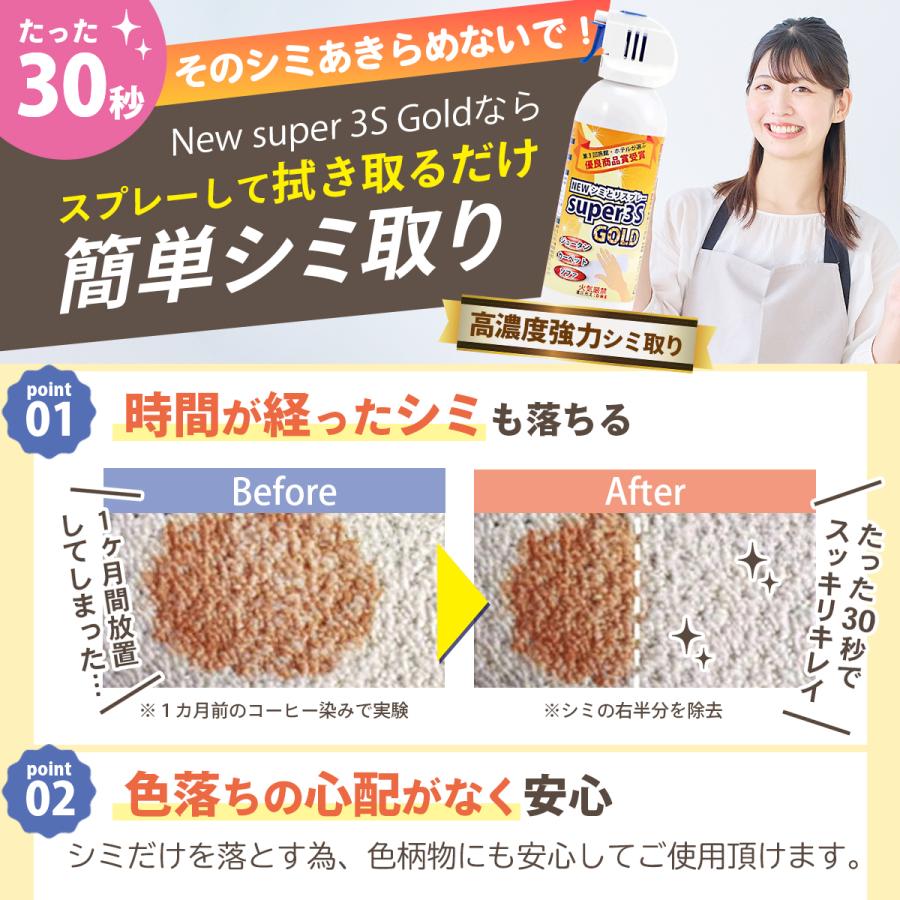 スリーエス シミとり スプレー New Super3S GOLD 240ml ×12本 業務用 食べこぼしなどの油よごれ カーペット マルチクリーナー_3