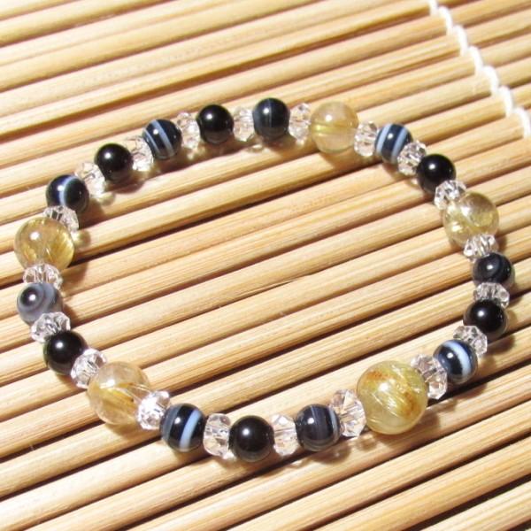 ルチルクォーツ 黒水晶 モリオン パワーストーン ブレスレット 金運