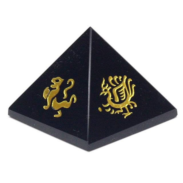 ピラミッド 黒曜石 オブシディアン 置物 約4cm 四神獣 四神相応