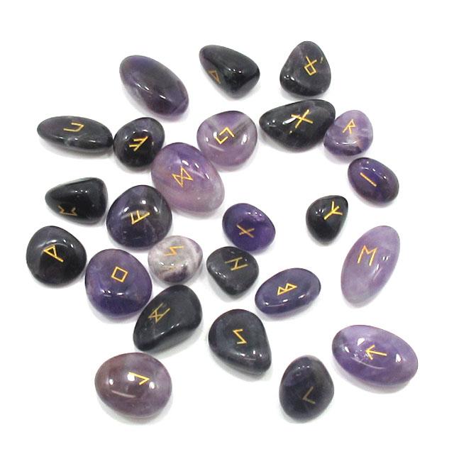 ルーンストーン アメジスト 占いセット 専用ポーチと占い方解説付き 紫