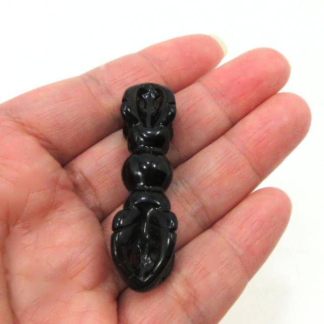 バジュラ 五鈷杵 黒曜石 密教法具 オブシディアン 長さ約4．8cm 