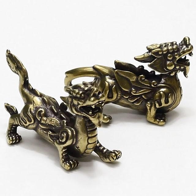 ヒキュウ 貔貅 対 置物 真鍮 ミニサイズ ひきゅう ペア 雌雄 風水