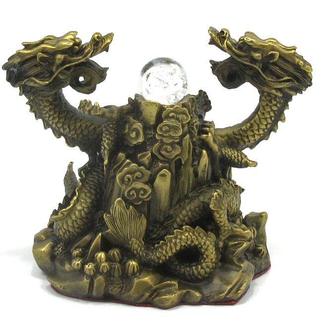 龍 置物 双龍 銅製 願い龍 虹入り水晶 上山龍 昇龍 皇帝龍 五爪龍 