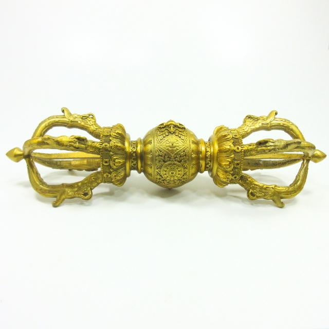 金剛杵 五鈷杵 バジュラ ドルジェ 長さ28cm 真鍮製 置物 カツマ