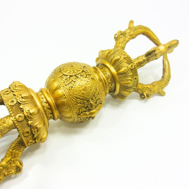 金剛杵 五鈷杵 バジュラ ドルジェ 長さ28cm 真鍮製 置物 カツマ