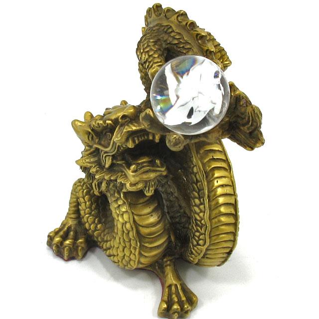 龍 置物 銅製 龍の置物 風水 神龍 開運 虹入り水晶付 丸玉 願い龍 辰