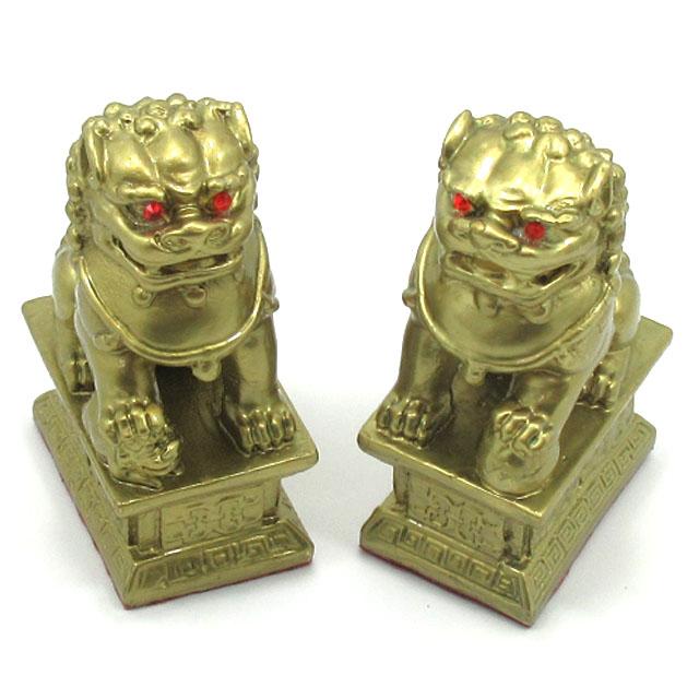 風水 獅子 シシ 狛犬 シーサー しし 対 雌雄 ペア 銅製 置物 高さ約