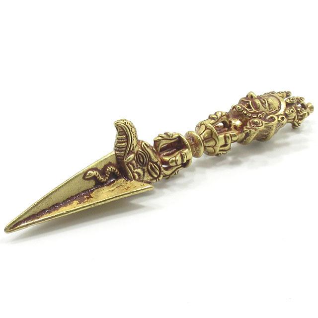 密教法具 独鈷杵 プルパ ブルパ 銅鍍金 長さ約15cm 五鈷杵