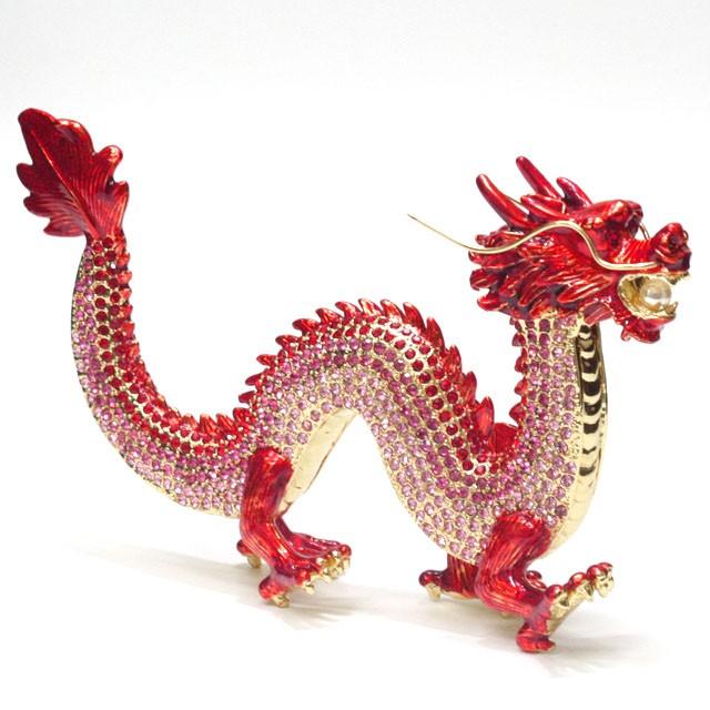 龍 赤龍 金龍 紅龍 置物 ラインストーン キラキラ装飾 龍の置物