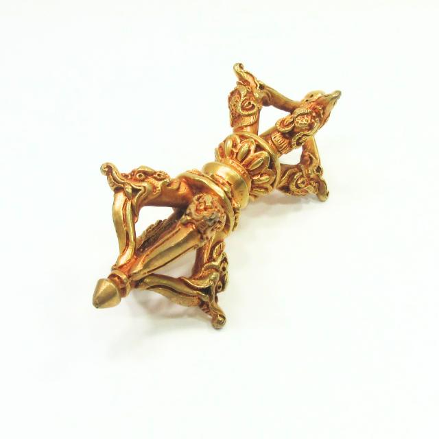 金剛杵 五鈷杵 ドルジェ バジュラ 長さ約10cm 銅に金鍍金 お守り