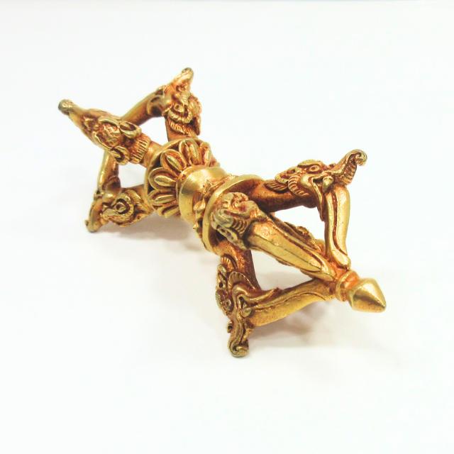 金剛杵 五鈷杵 ドルジェ バジュラ 長さ約10cm 銅に金鍍金 お守り