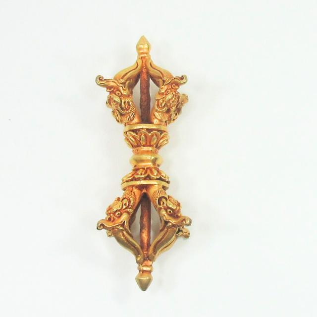 金剛杵 五鈷杵 ドルジェ バジュラ 長さ約10cm 銅に金鍍金 お守り