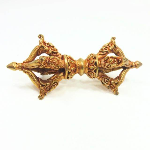 金剛杵 五鈷杵 ドルジェ バジュラ 長さ約10cm 銅に金鍍金 お守り