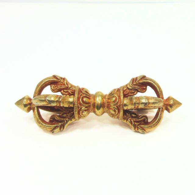 希少　金剛杵　五鈷杵　法具　チベット密教　ビンテージ　バジュラ　仏教美術　黄銅製 金剛杵 五鈷杵 ドルジェ バジュラ 長さ約9cm 銅に金鍍金 お守り