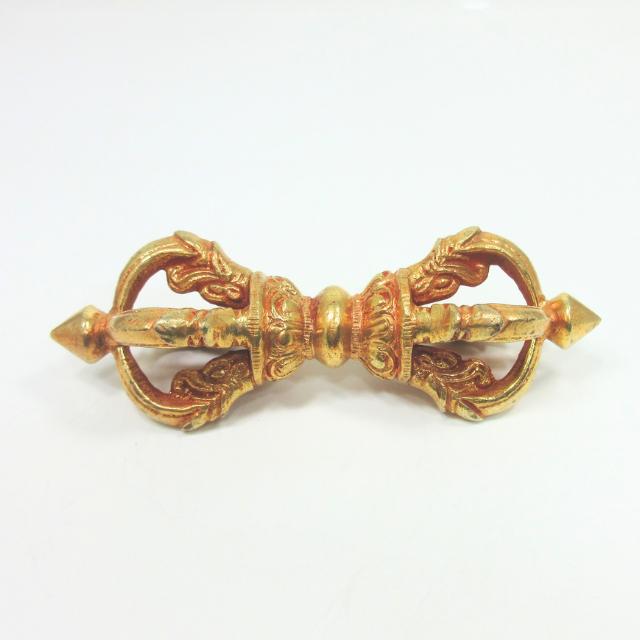 金剛杵 五鈷杵 ドルジェ バジュラ 長さ約9cm 銅に金鍍金 お守り