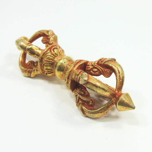 金剛杵 五鈷杵 ドルジェ バジュラ 長さ約9cm 銅に金鍍金 お守り