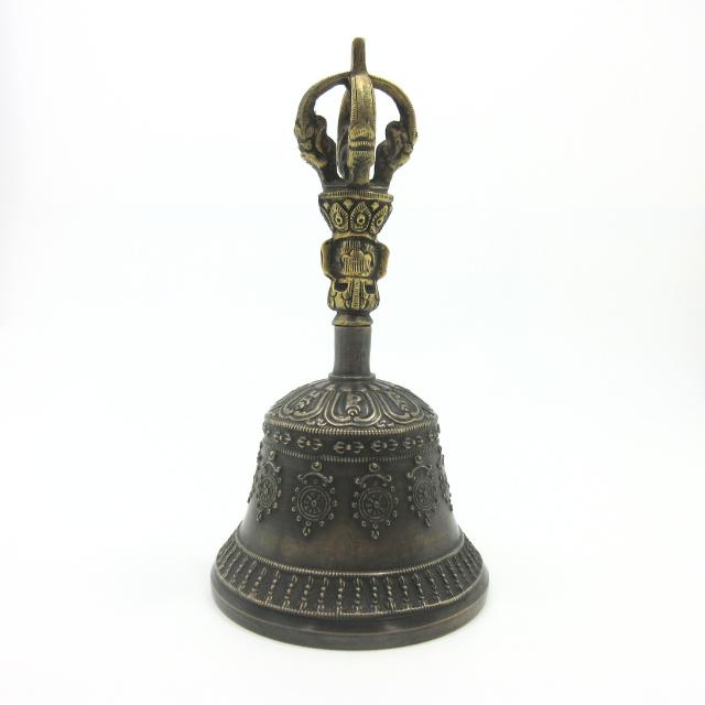チベット仏教 密教徒の御守り箱銅製 鈴杵 懐中仏 トクチャ/金剛杵/メノウ装飾★ 金剛鈴 持鈴 ガンター チベットベル チベタンベル 法輪 五鈷鈴