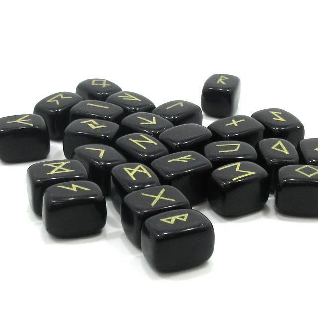 ルーンストーン オブシディアン 占いセット 黒曜石 天然石 専用ポーチ