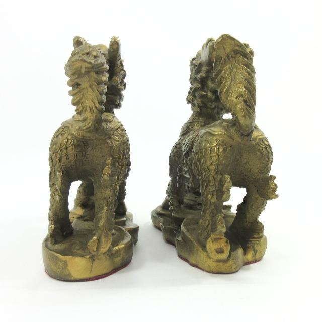 麒麟 置物 一対 銅製 キリン 高さ12cm 奥行14.5cm 風水 瑞獣 宝珠 子
