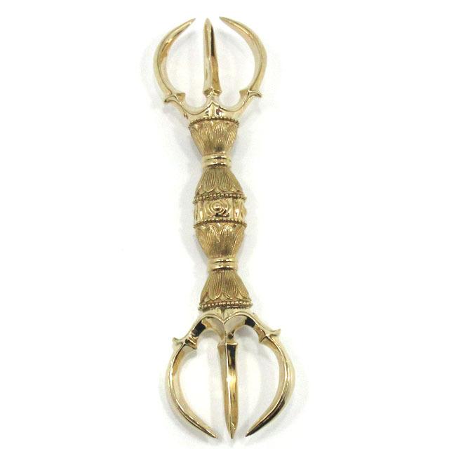 【修縁堂】寺院用仏具 鬼面三鈷杵 バジュラ希少vajra 密教法具古美術品 三鈷杵 バジュラ 金剛杵 約12.5cm 密教法具 五鈷杵 ヴァジュラ