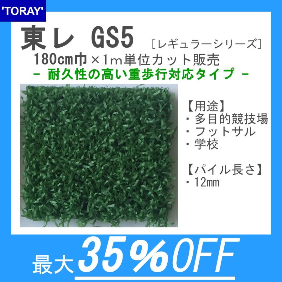 東レ　人工芝　スパックターフGS5【受注生産】【180cm巾×1ｍ単位で長さ指定可】【600平米以上から受注可】パイル長12mm【制電性】学校、フットサル等に