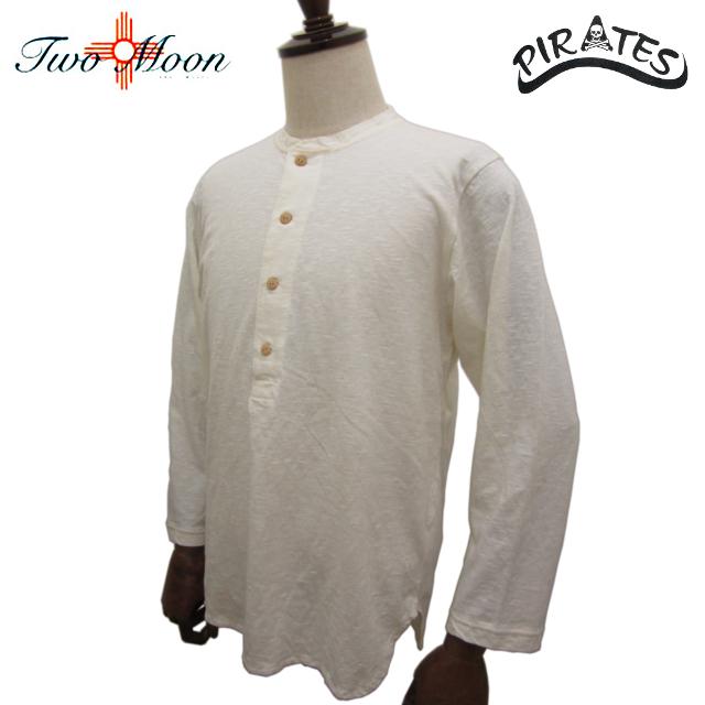 着画あり TWO MOON トゥー・ムーン コットン/リネン スラブ 四つボタンヘンリーネック 八分袖 ロンT 20288