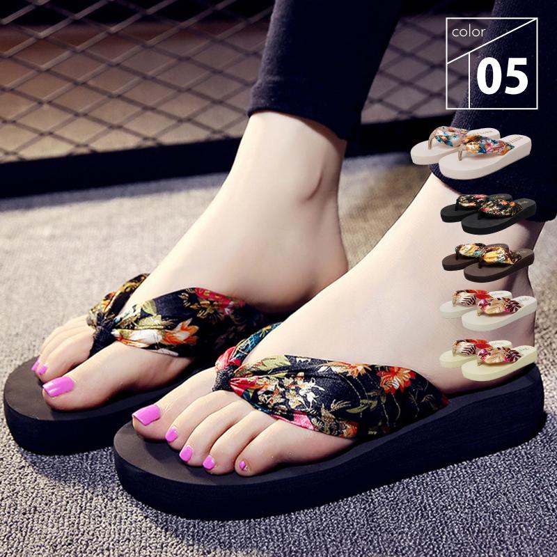 B品訳あり サンダル レディース 履きやすい ヒール 厚底 おしゃれ 軽い 安い 厚底ビーチサンダル 柄 ヒール 砂浜 リゾート ウェッジソール Aasi0020 B カジコム 通販 Yahoo ショッピング