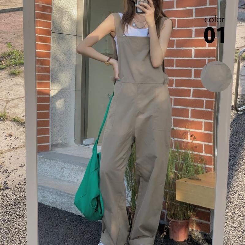 オーバーオール レディース パンツ シンプル 春 夏 秋 カーキ フリー サロペット オールインワン つなぎ オーバーオール パンツ Abtm0311 カジコム 通販 Yahoo ショッピング