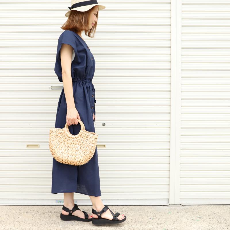 B品訳あり Vネック ロング ワンピース 前開き サイド スリット 半袖 レディース 春 夏 ネイビー カーキ ワンピ ウエスト 紐 くびれ リゾート Aone0012 B カジコム 通販 Yahoo ショッピング