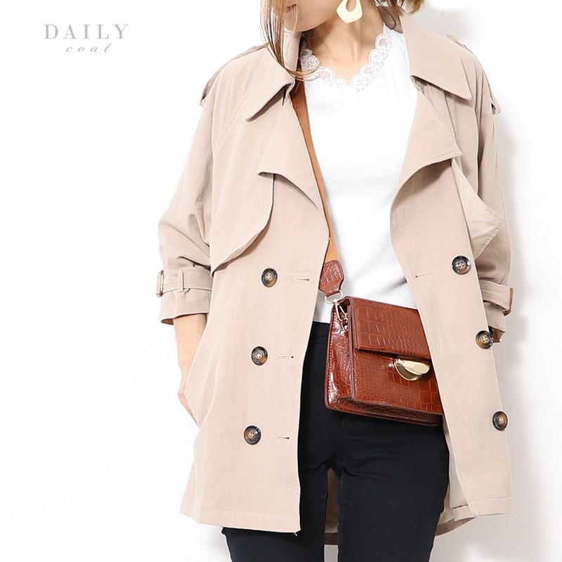 トレンチコート レディース オーバー サイズ 七分袖 秋 冬 カジュアル カーキ S M L Xl コート トレンチ ゆるコーデ ショート丈 Aout0052 カジコム 通販 Yahoo ショッピング