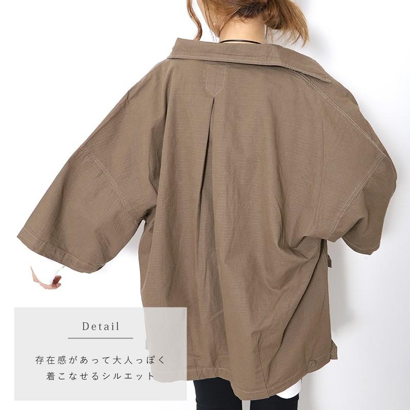 ミリタリー 半袖 ジャケット レディース 春 秋 冬 カジュアル カーキ アーミー グリーン フリー 五分袖 六分袖 半袖 アウター 開襟シャツ ビッグポケット Aout0068 カジコム 通販 Yahoo ショッピング