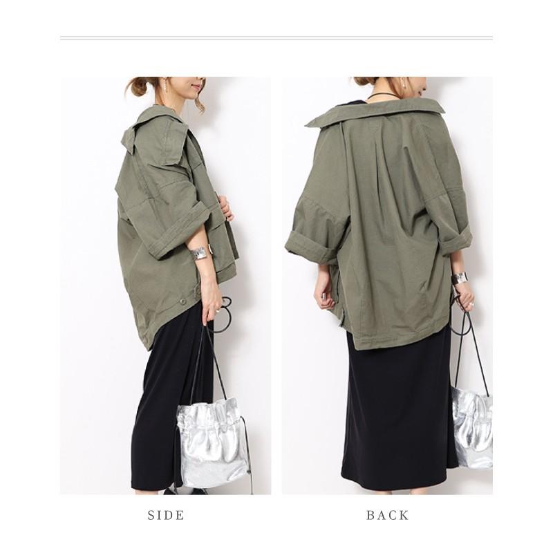 ミリタリー 半袖 ジャケット レディース 春 秋 冬 カジュアル カーキ アーミー グリーン フリー 五分袖 六分袖 半袖 アウター 開襟シャツ ビッグポケット Aout0068 カジコム 通販 Yahoo ショッピング