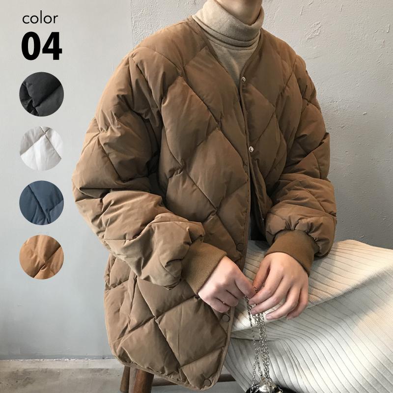 キルティング ジャケットノーカラー レディース S M L 中綿 コート
