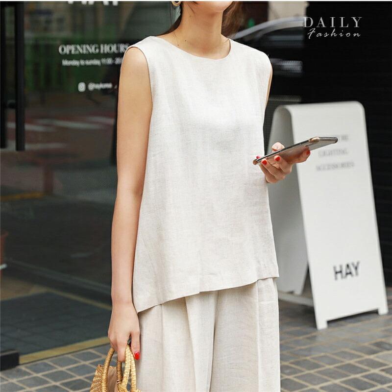 ノースリーブ セットアップ リネン 麻 レディース シンプル 春 夏 秋
