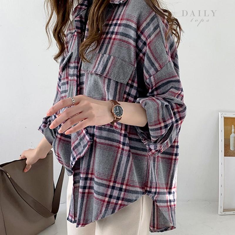 チェック シャツ ビッグ サイズ レディース 秋 冬 レッド カーキ グレー M L Xl Xxl ネルシャツ アクセント トップス ブラウス 長袖 シャツ カジュアル Atop0161 カジコム 通販 Yahoo ショッピング