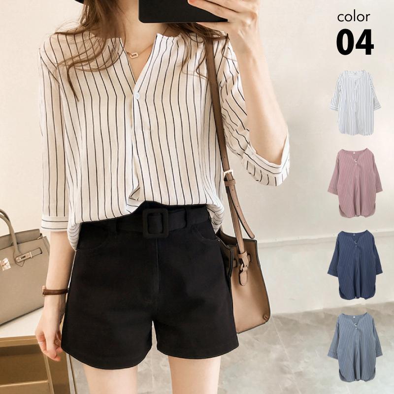 ストライプ シャツ ブラウス カジュアル トップス レディース 春 秋 ビッグサイズ ホワイト ピンク ネイビーグレー M L Xl Xxl 3xl 4xl Atop0250 カジコム 通販 Yahoo ショッピング