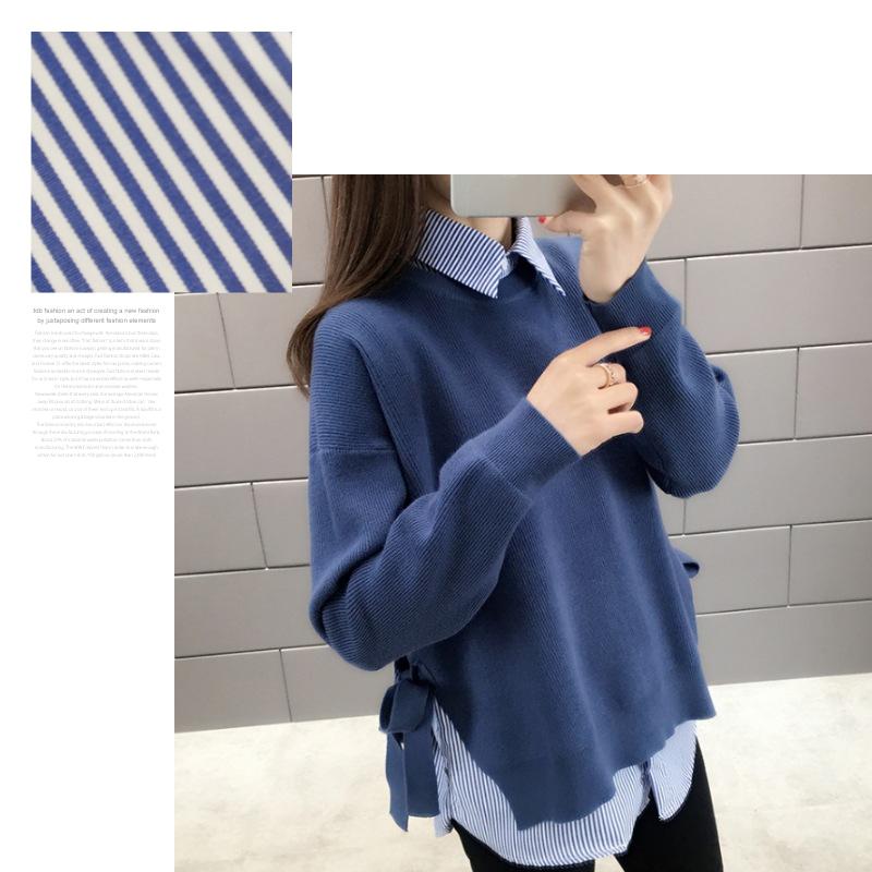 オットー　ネイビー　ニット　シャツ襟　レイヤード　長袖　カジュアル　L オットー ネイビー ニット シャツ襟 レイヤード 長袖 カジュアル