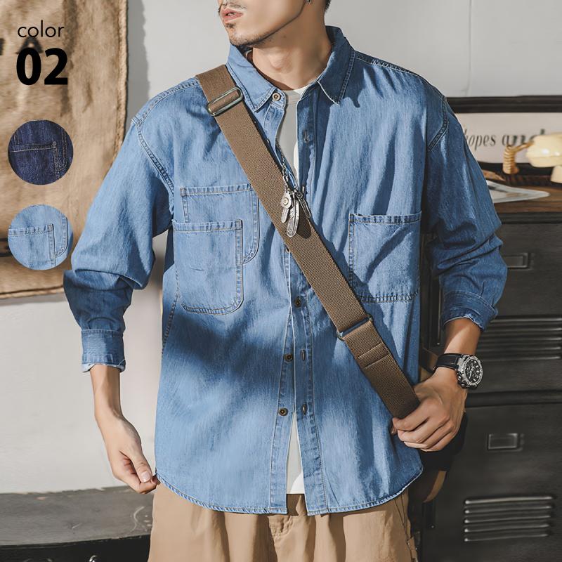 デニムシャツ ワークシャツ メンズ ブルー ネイビー 春 夏 秋 M L XL
