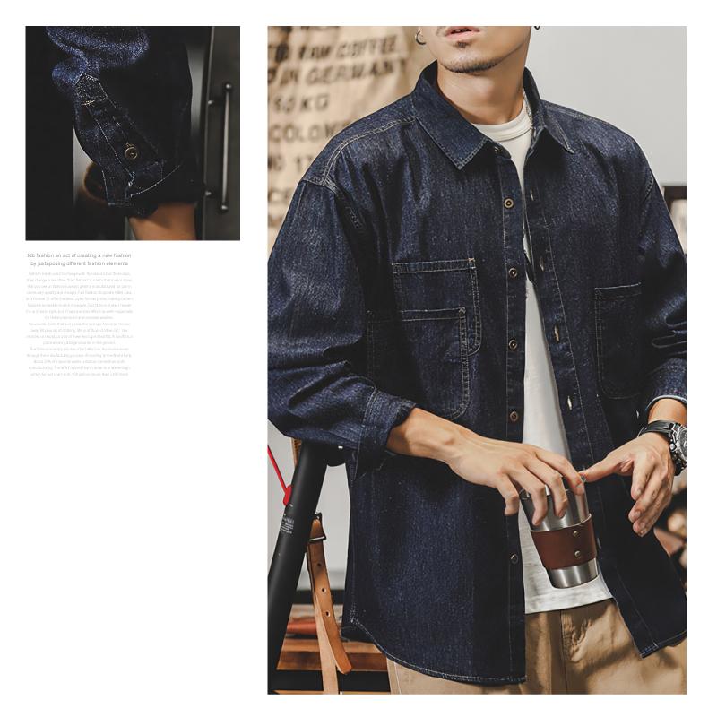 デニムシャツ ワークシャツ メンズ ブルー ネイビー 春 夏 秋 M L XL