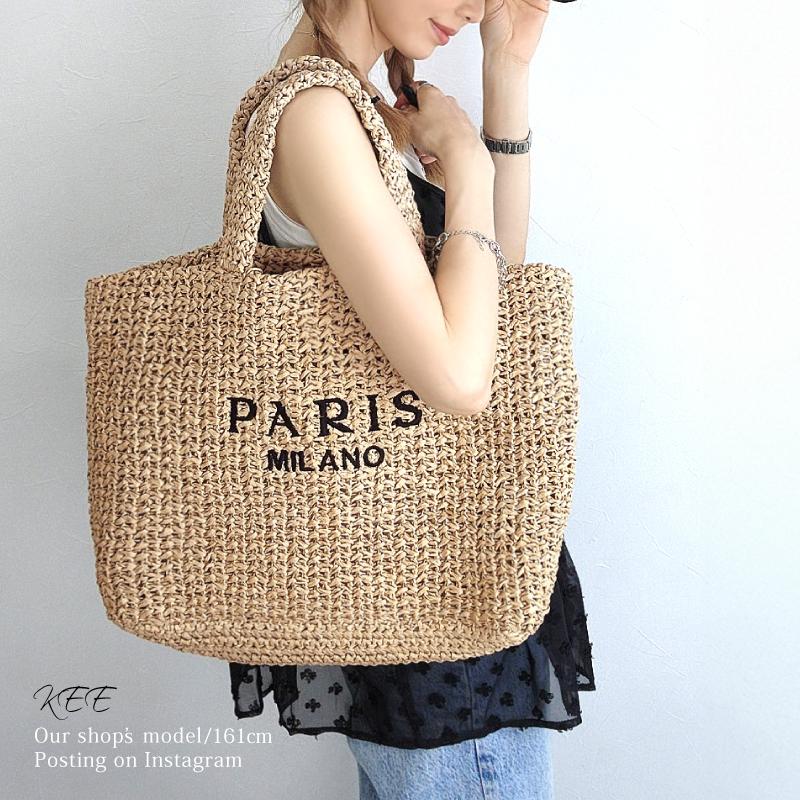 カゴバッグ ハンドバッグ ロゴ トート かごバッグ レディース PARIS