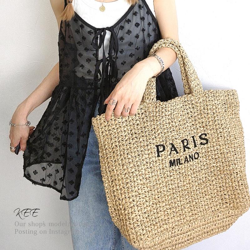 カゴバッグ ハンドバッグ ロゴ トート かごバッグ レディース PARIS