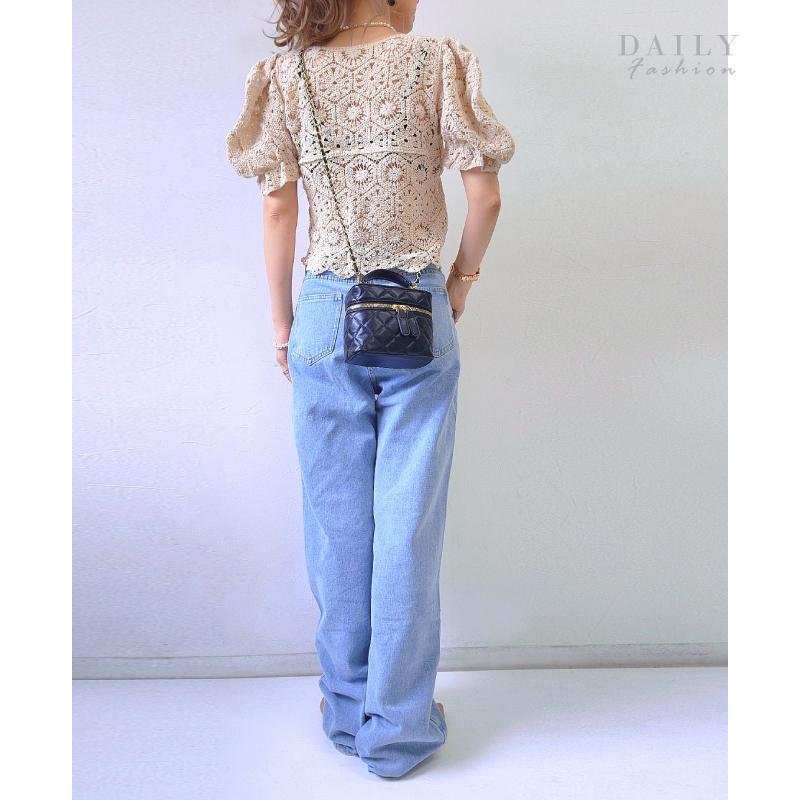 ハイウエスト ウエストデザイン ルーズ デニム ワイドパンツ