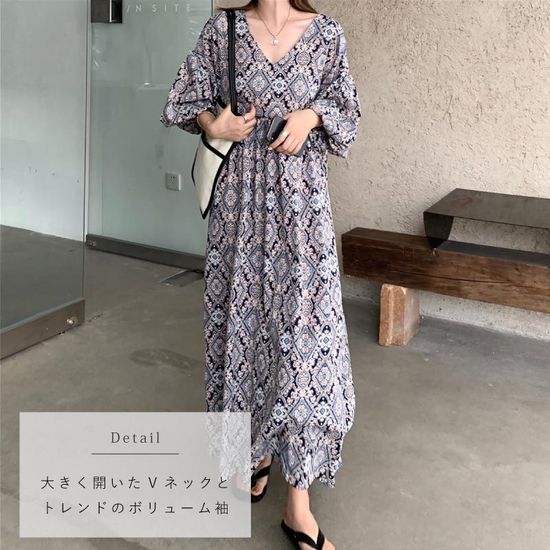ワンピース レディース ロングワンピース マキシ丈 ボリューム袖