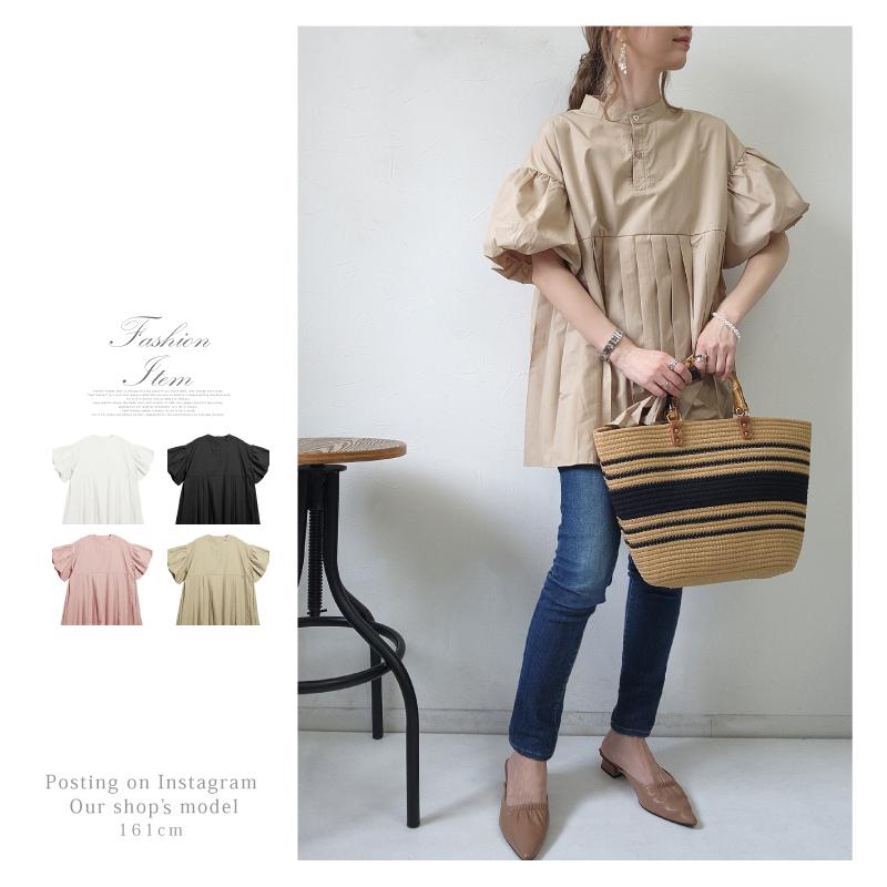 リリーブラウン☆ブラック パフスリーブ チュニック 半袖 リリーブラウン☆ブラック パフスリーブ チュニック 半袖