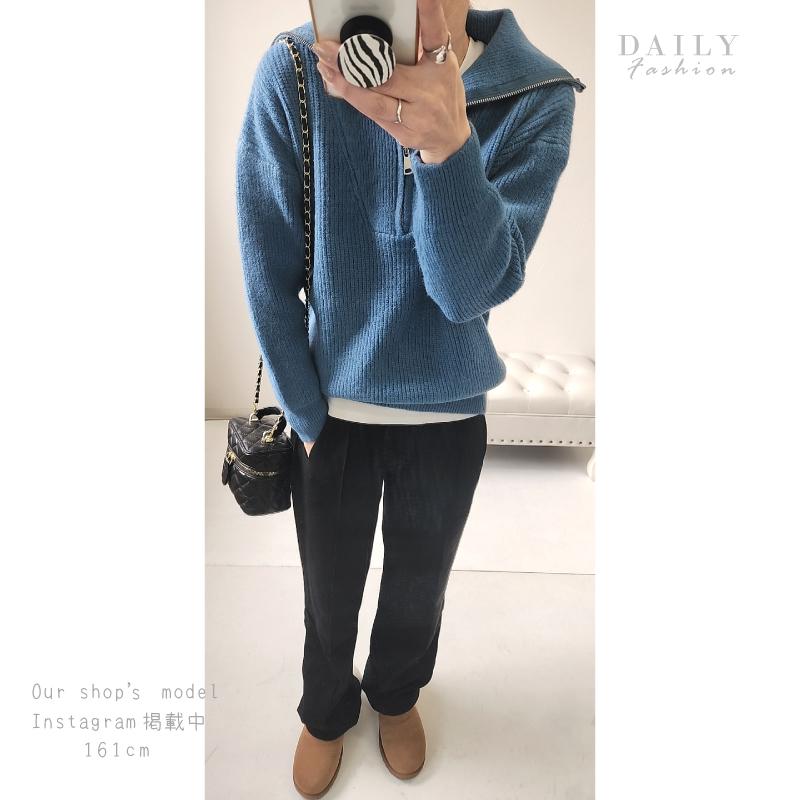 ニット ハーフジップ リブ編み トップス レディース 長袖 フリーサイズ